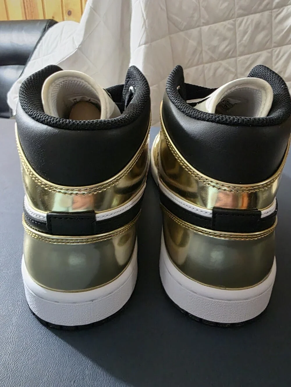 Jordan High-Top Sneakers in White and Metallic Gold